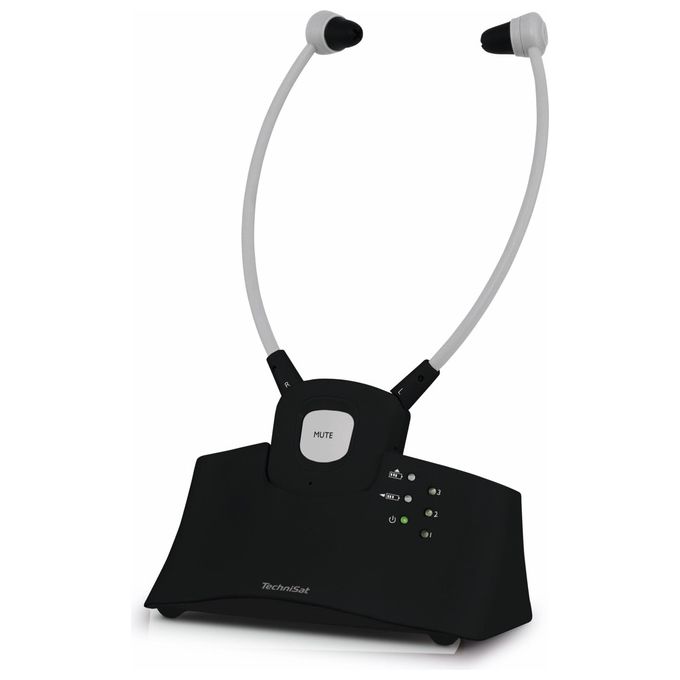 TechniSat 0001-9130 STEREOMAN ISI 3 Cuffie in-ear wireless 2,4 GHz con stazione di ricarica ingresso audio ottico e analogico controllo volume e microfono integrato colore Nero
