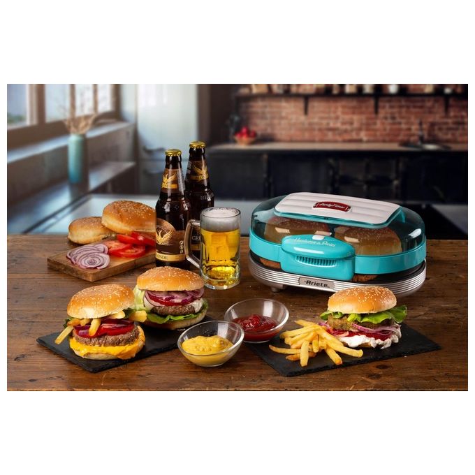 Ariete 205 Party Time Macchina per Hamburger 1200 W Doppie Piastre Antiaderenti 2 Scomparti colore Azzurro