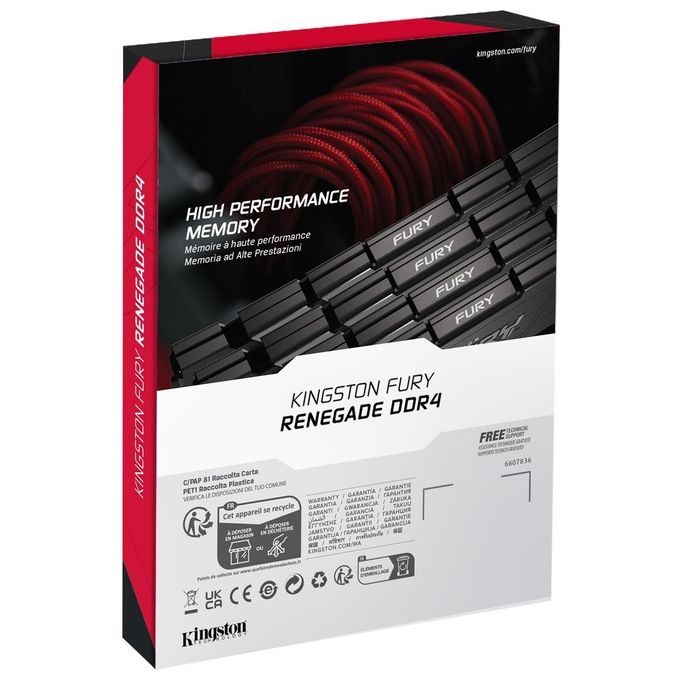 Kingston KF436C16RB12K2-32 FURY Renegade Memoria RAM DDR4 32GB 2x16GB 3600MT-s CL16 DIMM 288-Pin 1.35V Dual Channel XMP 2.0 colore Nero