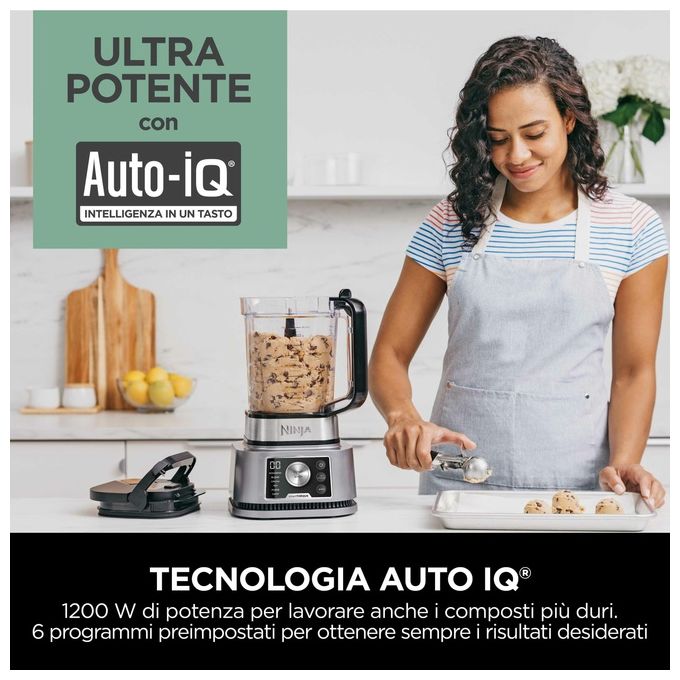Ninja CB350EU Power Nutri Frullatore 3 in 1 1200W Smart Torque Auto-iQ caraffa 2.1L bicchiere 700ml ciotola 400ml colore Argento