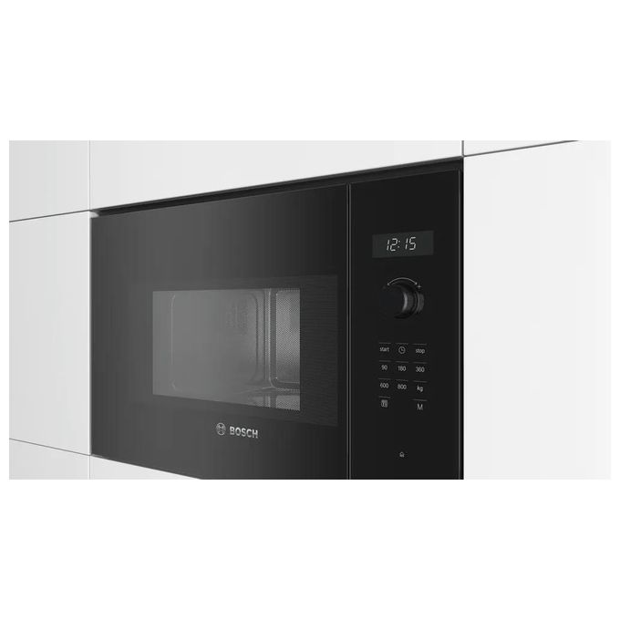 Bosch Serie 6 BFL524MB0 Microonde da incasso senza grill 20 Litri Potenza massima 800W 7 programmi automatici Illuminazione a LED Orologio elettronico con programmazione inizio e fine cottura Display LCD Bianco Nero