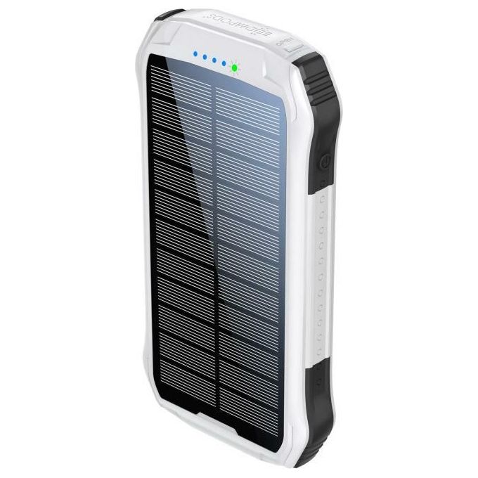 Boompods PNSWHT Neutron Solar Powerbank 10000 mAh con Pannello Solare e Torcia LED 3 Porte USB (2x USB-A 1x USB-C) IPX6 colore Bianco