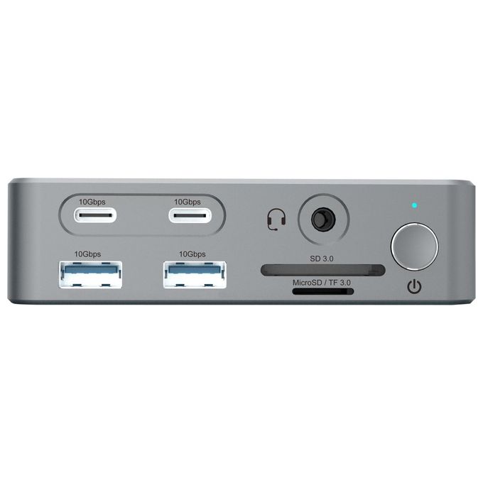 Conceptronic DONN25G Docking Station 15 in 1 con DisplayLink USB 3.2 Gen 2 Tripla Uscita Video 4K60Hz 2 HDMI 1 DisplayPort 2 USB-C 10 Gbps 2 USB-A 10 Gbps 2 USB-A 5 Gbps Lettore SD MicroSD Ethernet Gigabit Alimentazione USB PD 100W colore Argento