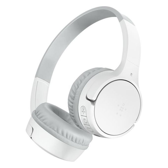 Belkin AUD002btWTV3 SoundForm Mini Cuffie On-Ear Wireless per Bambini fino a 30 ore di riproduzione Bluetooth 5.3 limite volume 85 dB colore Bianco