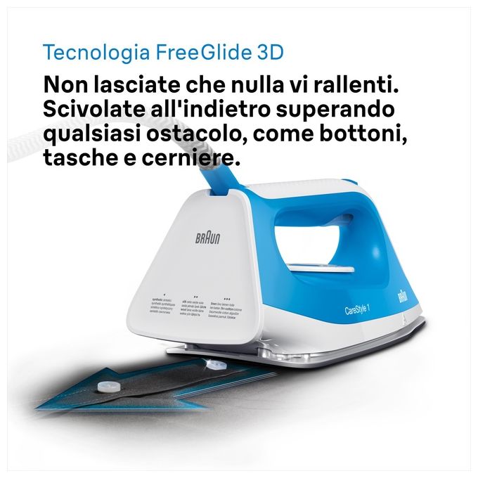 Braun IS1012BL CareStyle 1 Ferro da Stiro con Caldaia 2400W 1.5L 5.5 bar piastra SuperCeramic colore Bianco Blu