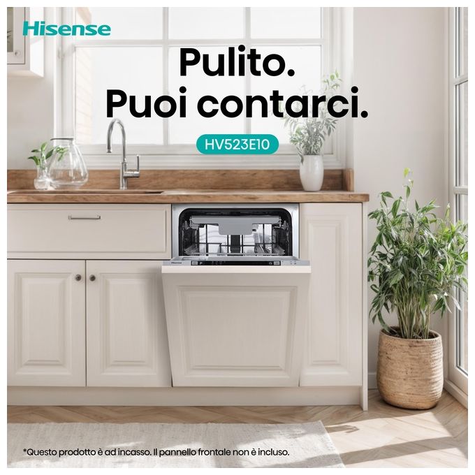 Hisense HV523E10 Lavastoviglie da Incasso a Scomparsa Totale 10 coperti Classe E 47 dB Terzo Cesto (82x45x55 cm) colore Nero