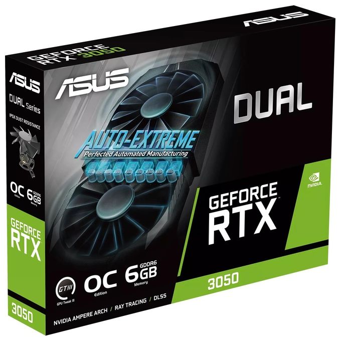 Asus DUAL-RTX3050-O6G Dual GeForce RTX 3050 OC Edition Scheda Video 6 GB GDDR6 2304 CUDA Ampere IP5X colore Nero