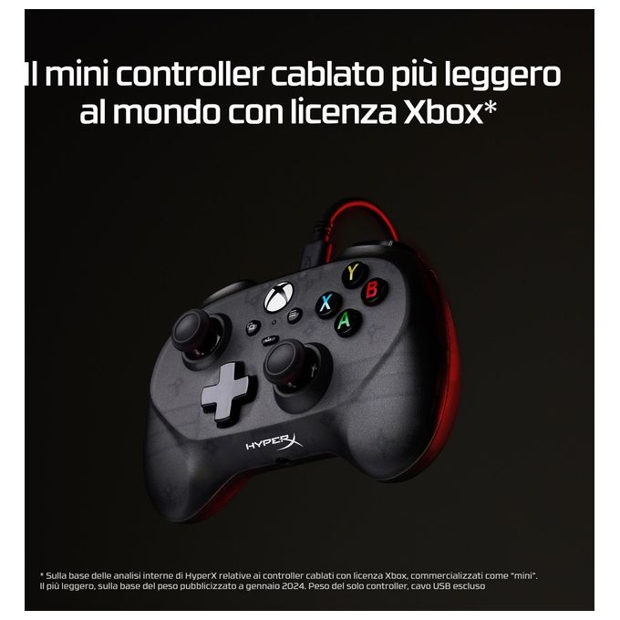 HyperX 8B1S0AA Clutch Tanto Mini Controller Gaming Cablato USB Xbox Series X-S Xbox One PC Android colore Nero