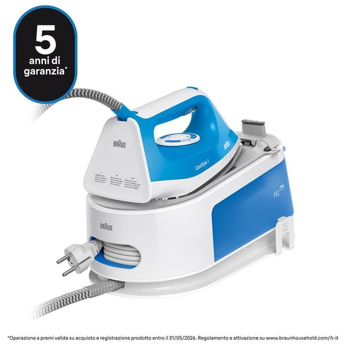 Braun IS1012BL CareStyle 1 Ferro da Stiro con Caldaia 2400W 1.5L 5.5 bar piastra SuperCeramic colore Bianco Blu