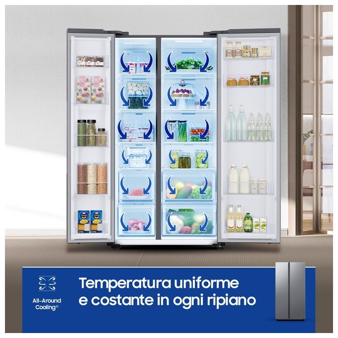 Samsung RS62DG5003S9 Frigorifero Americano Side by Side 655 L 178 cm Classe E 37 dB Total No Frost Wi-Fi SpaceMax (178x91x72 cm) colore Acciaio Inox