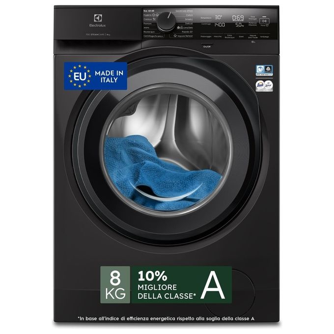 Electrolux Lavatrice Caricamento Frontale 8Kg 1400 Giri Vapore SensiCare Time Manager Colore Dark