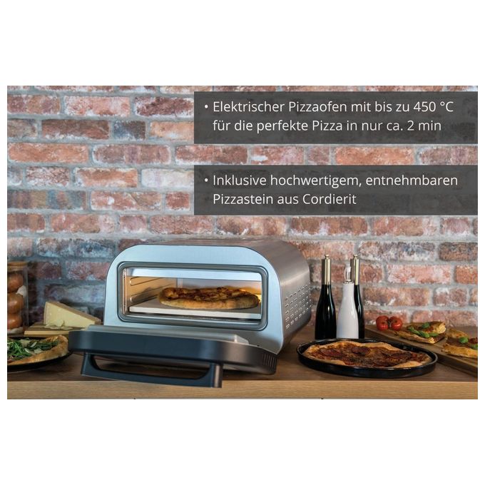 Unold 68816 Luigi Forno per Pizza elettrico 1700W pietra refrattaria cordierite 450°C controllo digitale colore Argento