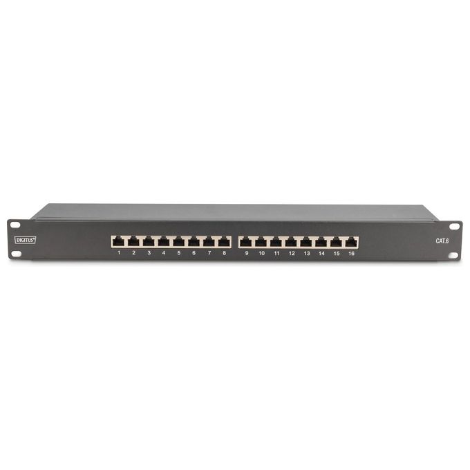 Digitus DN-91616S-B Pannello Patch 16 Porte CAT 6 Schermato 1U RJ45 Oro Nero