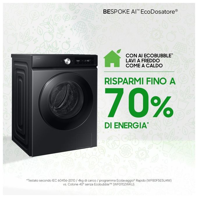 Samsung WD11DB7B85GBU3 Bespoke AI Lavasciuga Frontale 11-6 Kg 1400 rpm Classe D Ecodosatore AI Wash Wi-Fi (85x60x60 cm) colore Nero
