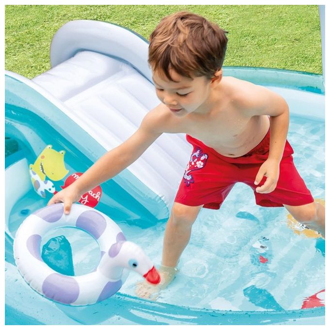 Intex 57165NP Gator Play Center Piscina Gonfiabile Bambini con Scivolo e Spruzzo 160 L 201x170x84 cm colore Multicolore