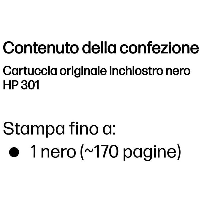 HP 301 CH561EE Cartuccia Originale, da 190 Pagine, Compatibile con le Stampanti a Getto di Inchiostro HP DeskJet 1050, 2540 e 3050, OfficeJet 2620 e 4630, ENVY 4500 e 5530, Nero