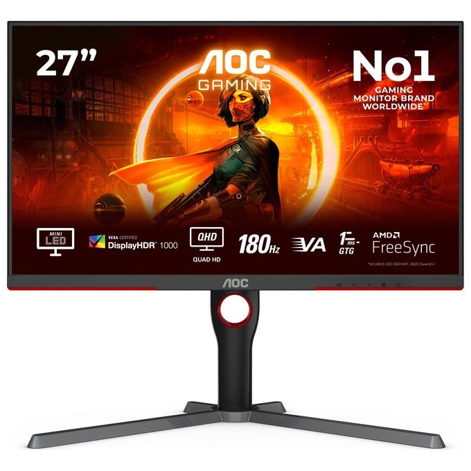 AOC Q27G3XMN-BK G3 Monitor Gaming 27'' 2K Ultra HD 2560x1440 VA Mini LED 180Hz 1ms HDR1000 FreeSync Premium Pro colore Nero