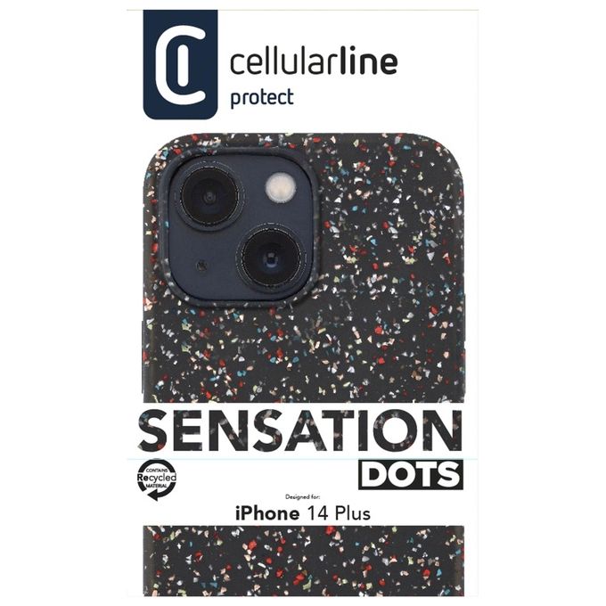 Cellular Line Cover Sensation Dots per iPhone 14 Plus in Silicone Soft-Touch Semi-Trasparente con Effetto Macchiettato Nero