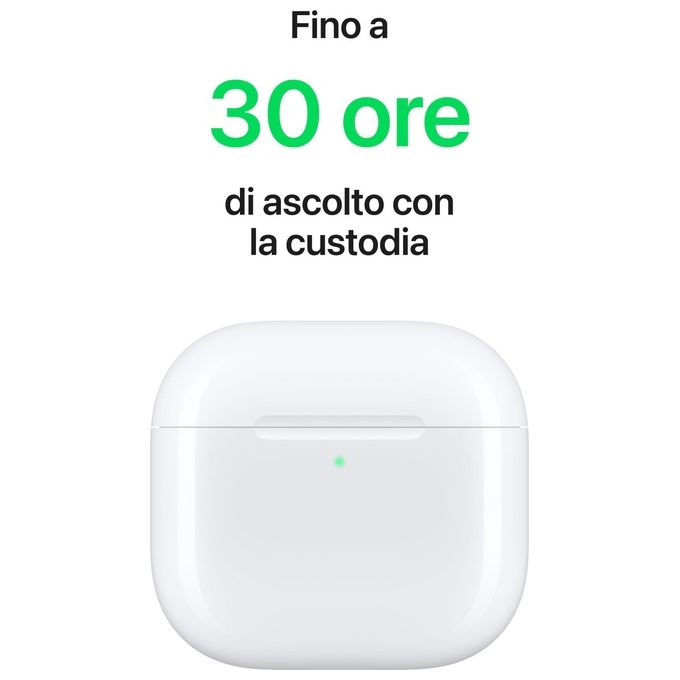 Apple MXP93ZM-A AirPods 4 Auricolari TWS Bluetooth ANC Chip H2 Audio Spaziale IP54 Custodia USB-C Ricarica Wireless colore Bianco
