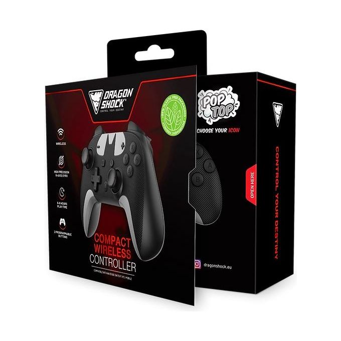 Dragonshock DSCNSW-B PopTop Compact Gamepad Wireless Bluetooth per Nintendo Switch con Pulsanti Programmabili e Batteria 550 mAh colore Nero Bianco