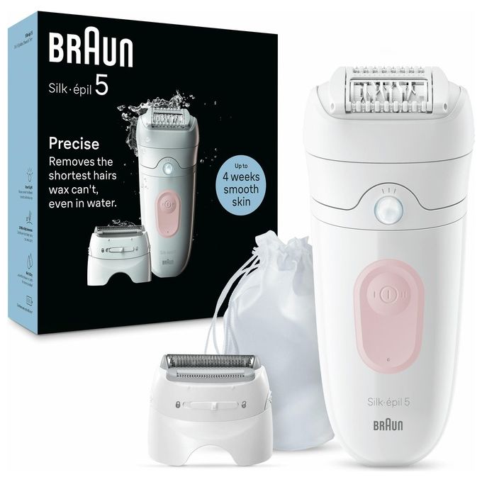 Braun SE5030 Silk-Épil 5 Epilatore Elettrico Donna 28 Pinzette MicroGrip Wet Dry Rullo Massaggiante 40 min colore Bianco Rosa