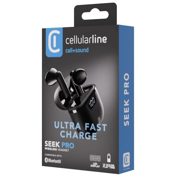 Cellularline BTSEEKPROTWSK Seek Pro Auricolari TWS Bluetooth 5.0 Ricarica Rapida 45 min Display LED 15 ore colore Nero