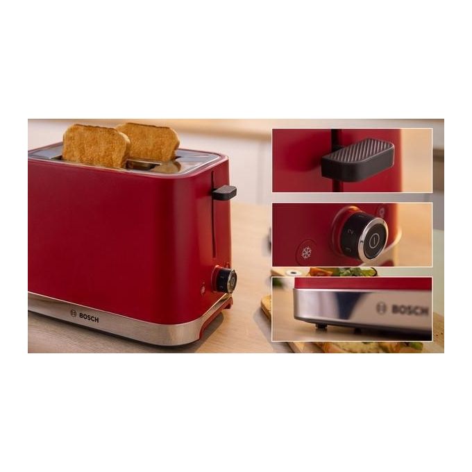 Bosch TAT4M224 Tostapane 2 Fette 950 W Funzioni Scongelamento Riscaldamento High Lift colore Rosso