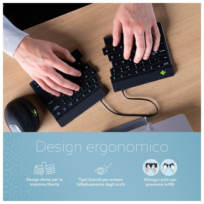 R Go Tools RGOSBITWLBL R-Go Split Break Tastiera ergonomica split Bluetooth 5.0 QWERTY Italiano con software pause LED e design ripiegabile colore Nero