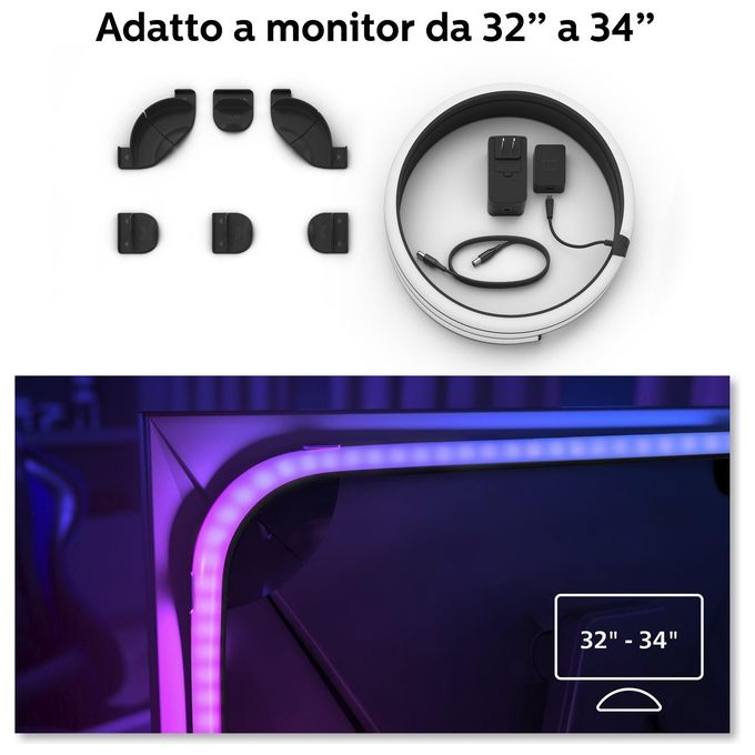 Philips Hue 929003498602 Hue Play Gradient Lightstrip per Monitor 32'' a 34'' 19 W colore Nero