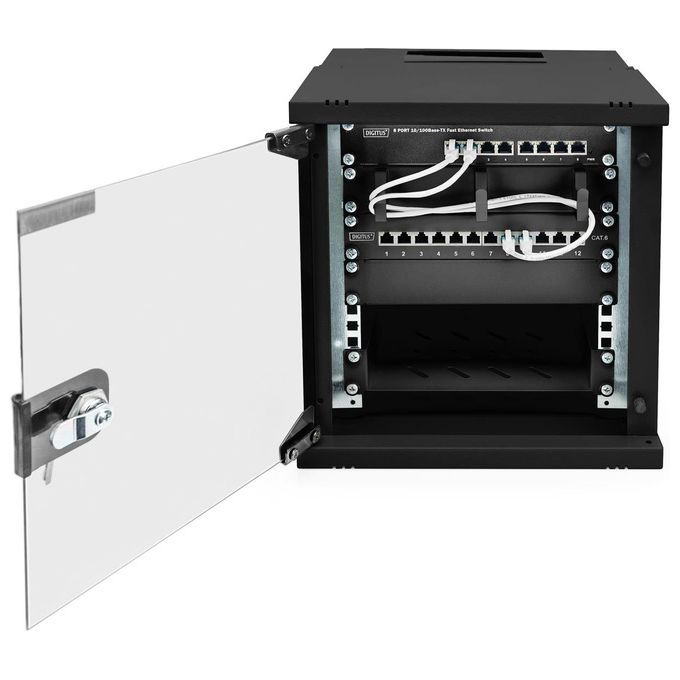 Digitus DN-49101 SOHO Pro Armadio Rack a Parete 10'' 6U 316x300 mm capacita' 30 Kg porta in vetro IP20 colore Nero