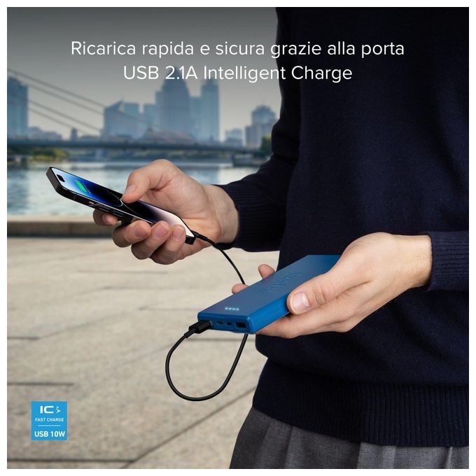 Sbs Powerbank 10.000 mAh Extra Slim con Porta USB 2.1A Intelligent Charge