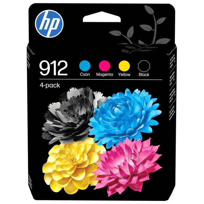 HP 6ZC74AE Confezione da 4 cartucce di inchiostro originali HP 912 tipo pigmento nero ciano magenta giallo resa 300-315 pagine colore Nero