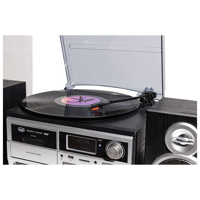 Trevi 0T107200 TT 1072 DAB Giradischi Stereo All-in-One 25W Vinile 33 45 78 rpm CD USB Cassette Bluetooth Radio DAB colore Nero
