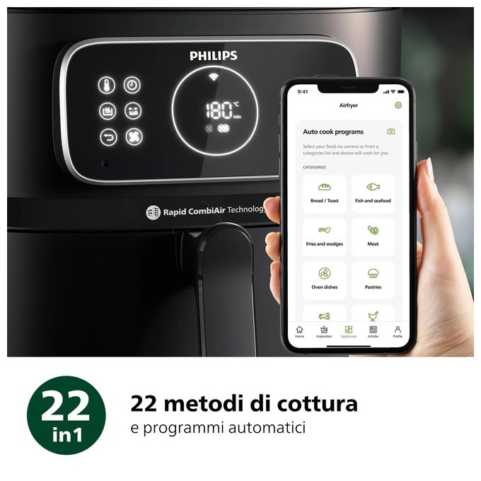 Philips HD9876-90 Friggitrice ad aria 8.3 L 2200 W 22 Programmi Display LED colore Nero