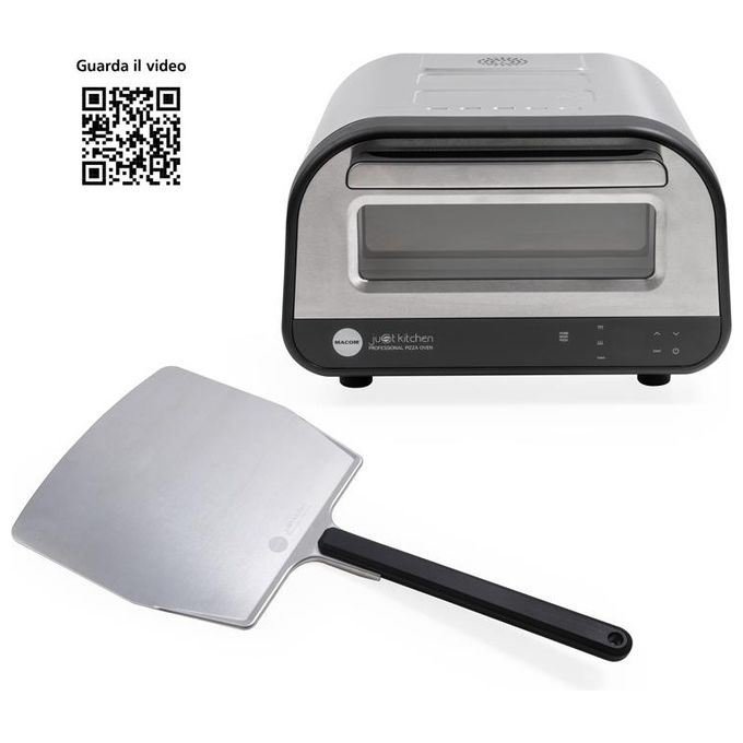 Macom 884 Just Kitchen Forno per Pizza Elettrico Pietra Refrattaria 32 cm 1700W 400°C Timer Digitale colore Nero Inox