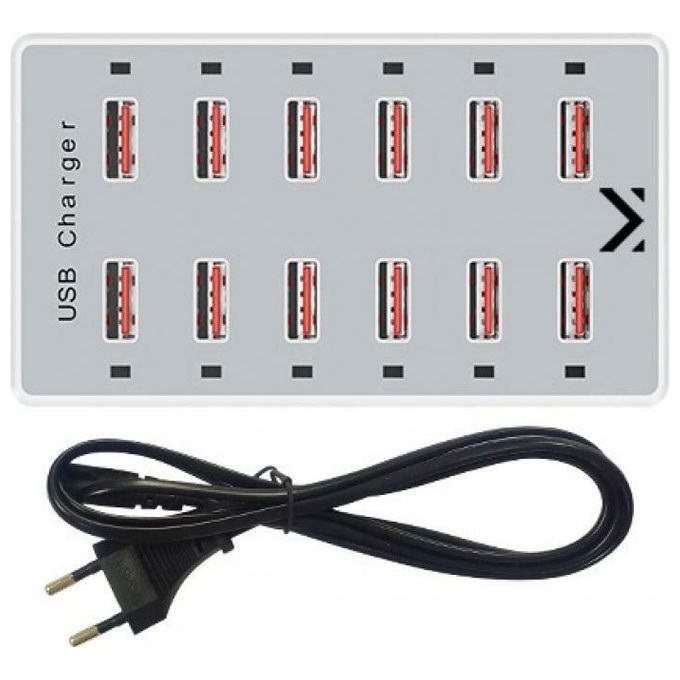 Majestic 770532 WH AUSB 12 Caricatore USB 12 Porte 60W 5V 2.4A cavo 1.5m presa EU colore Bianco
