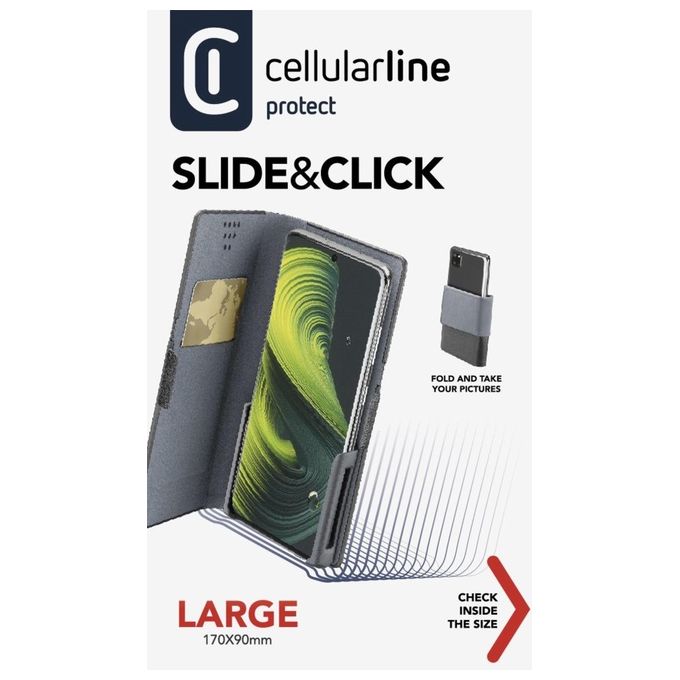 Cellular Line Slide and Click - L: (Misure max telefono: 90mm X 170mm) Custodia a libro multicompatibile effetto pelle