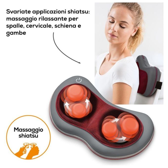 Beurer 64303 Cuscino Massaggiante Shiatsu con Funzione Riscaldamento e Spegnimento Automatico dopo 20 min colore Grigio Rosso