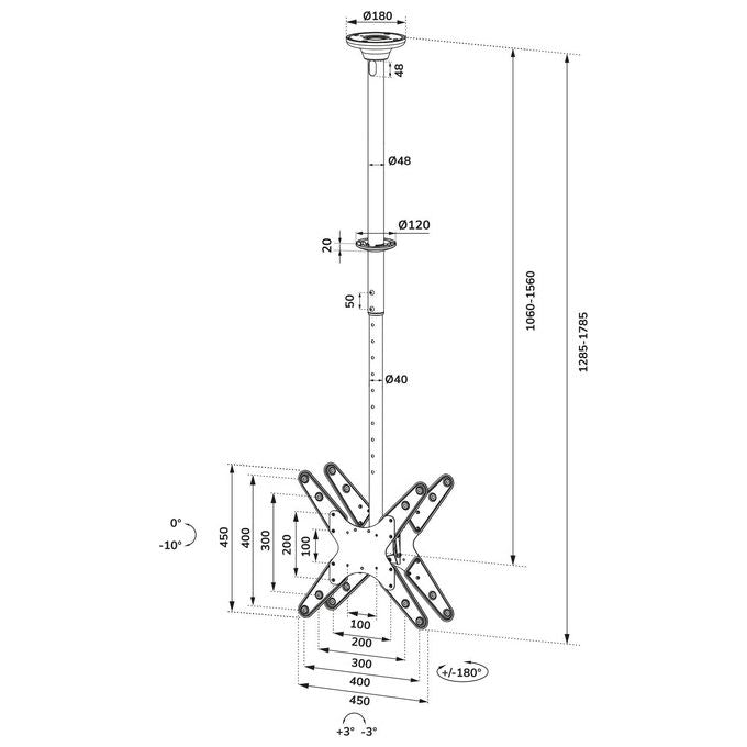 Neomounts FPMA-C340DBLACK Supporto a Soffitto per 2 Monitor TV 32'' 75'' VESA 400x400 50 Kg colore Nero