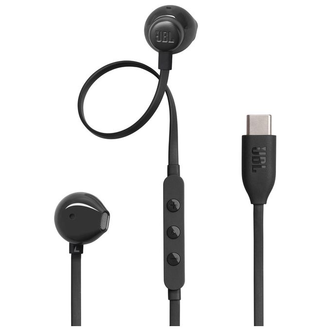 JBL Tune 305 C Auricolari USB-C ad Alta Risoluzione Audio con Cavo Piatto Antigroviglio Nero