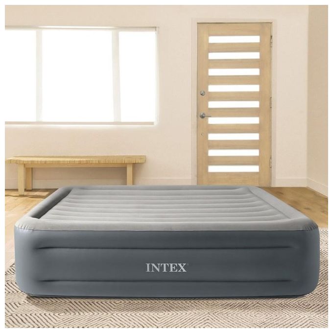 Intex 64126ND Dura-Beam Essential Rest Materasso Gonfiabile Matrimoniale 152x203x46 cm Pompa Elettrica Integrata Fiber-Tech 272 Kg colore Grigio