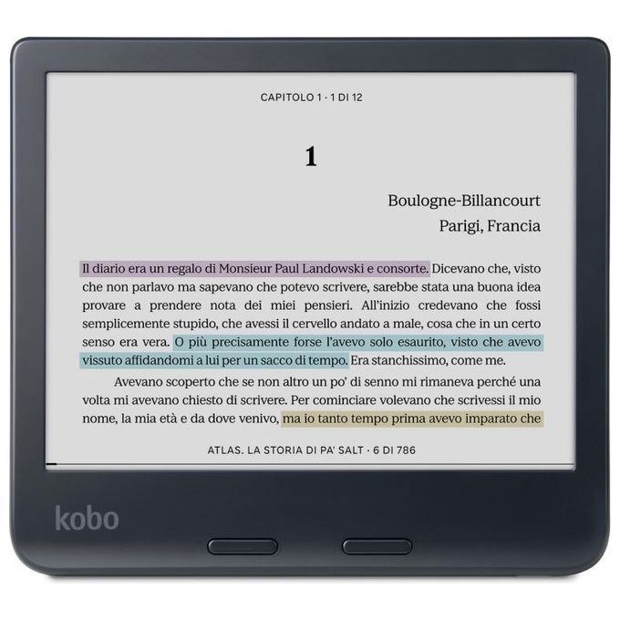 Kobo N428-KU-BK-K-BU Libra Colour eBook Reader Display 7'' E Ink Kaleido 32 GB RAM 1000 MB Wi-Fi Bluetooth USB tipo-C colore Nero