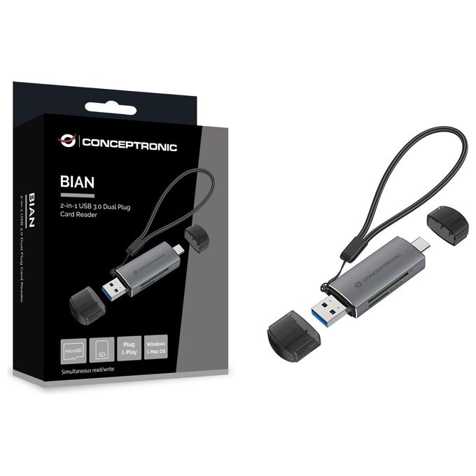 Conceptronic BIAN05G Lettore di Schede USB 3.2 Gen 1 Type-A-Type-C Grigio