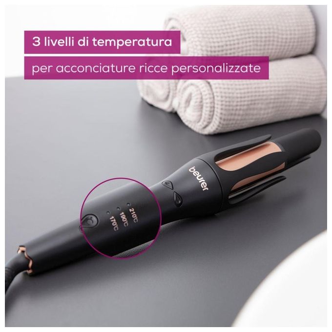 Beurer 10194 Arricciacapelli HT 75 con Regolazione Temperatura 3 Livelli e Rivestimento in Ceramica colore Rosa Rose Gold