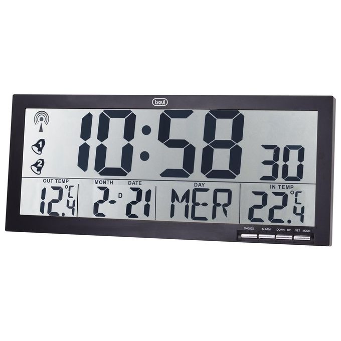 Trevi OM 3530 RC Orologio da Parete Nero Digitale Radiocontrollato Sensore Esterno