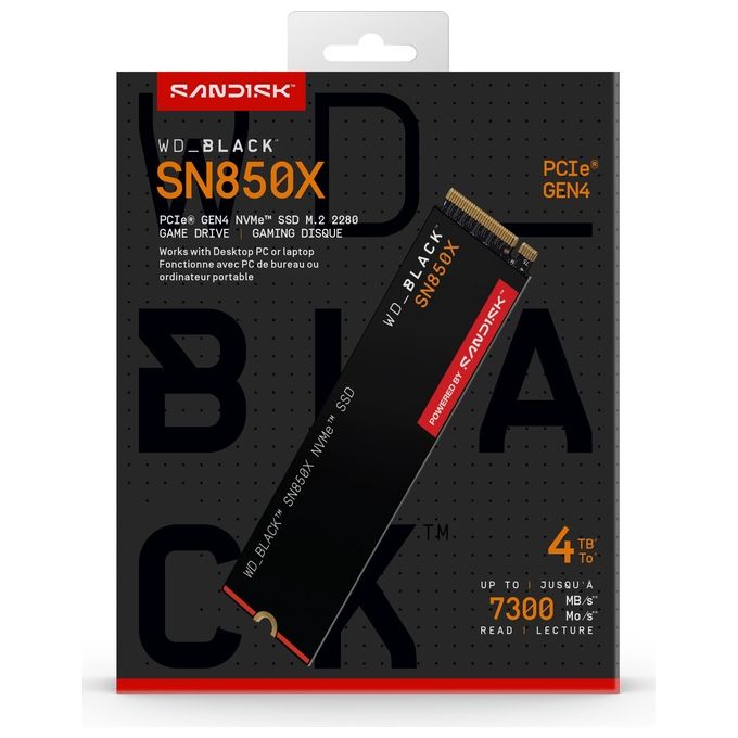 Western Digital Black SN850X SSD NVMe M.2 PCIe 4.0 4TB per PC - Velocita' 7300 MB-s
