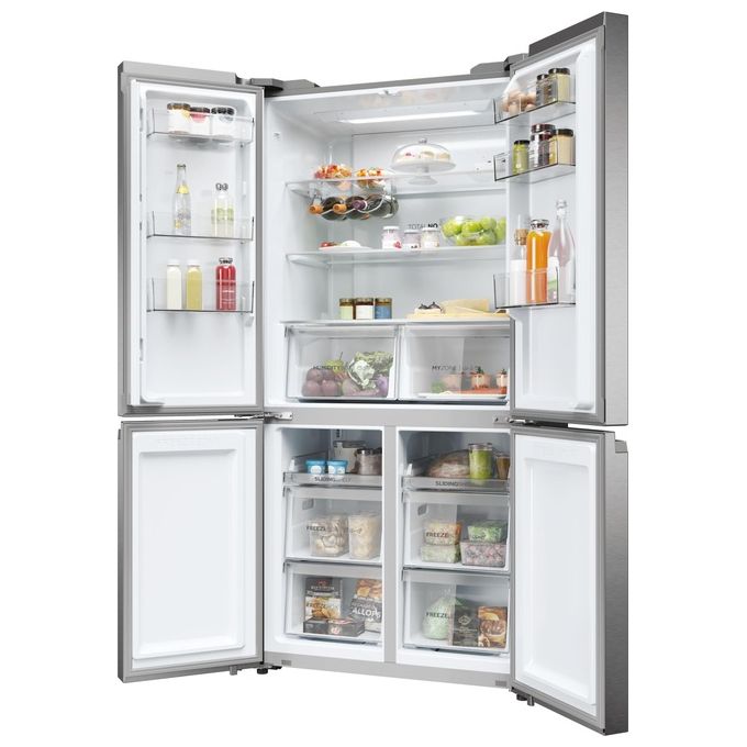 Haier HCR5919ENMP Cube 90 Serie 5 Frigorifero Americano 4 Porte 528 L 190 cm Classe E 38 dB Total No Frost colore Platino Inox