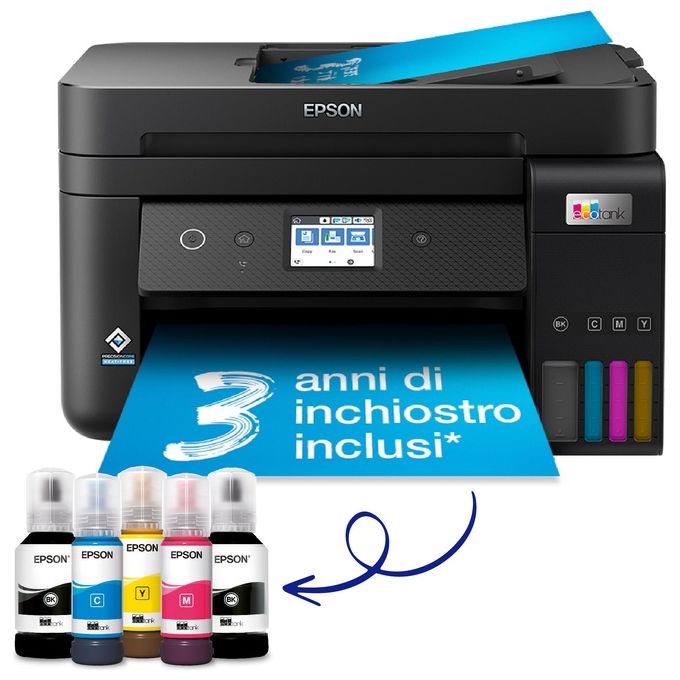 Epson ET-4800 EcoTank Stampante Multifunzione Inkjet A4 Stampa Copia Scansione Fax ADF Wi-Fi Ethernet AirPrint colore Nero