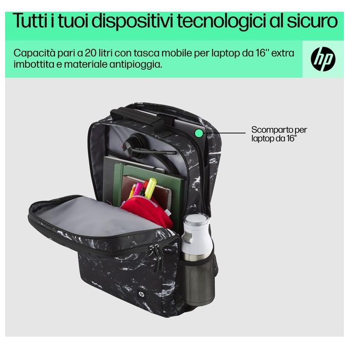 HP 7J592AA Campus Zaino per Notebook 20L con Materiale Riciclato Scomparto Imbottito 16.1'' colore Nero