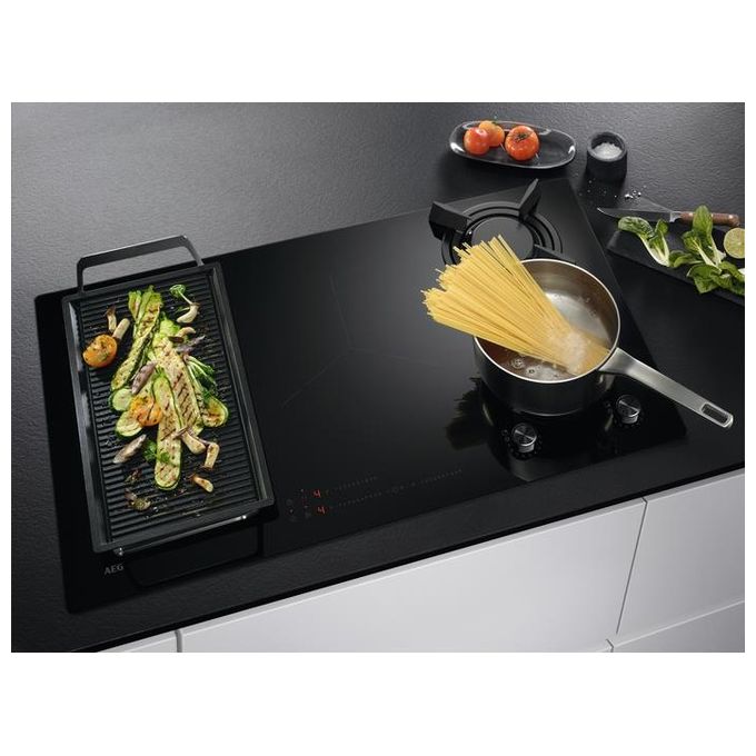 AEG HDB95623NB Serie 8000 Piano cottura Misto 90 cm 2 Fuochi Gas 3 Zone Induzione Vetroceramica Funzione Bridge StepPower colore Nero